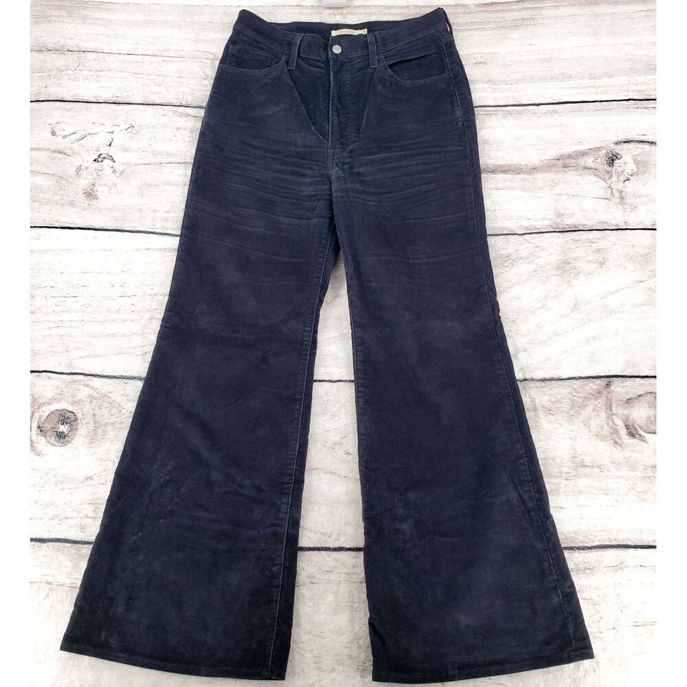 Levis 31x32 Black Corduroy Ribcage Bell Bottom Jeans Wide Leg Western Y2k Zipper